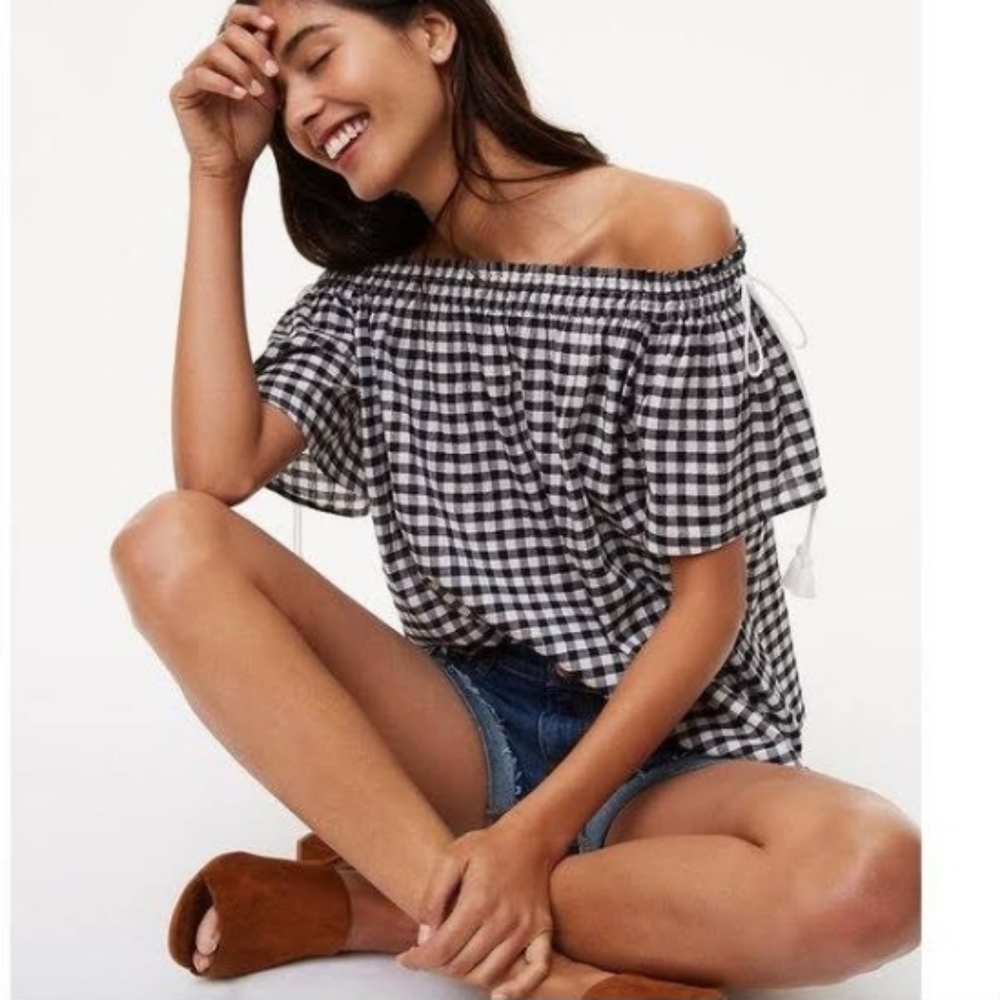 Ann Taylor Loft Black Gingham Top size small